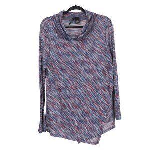 New Directions Cowl Neck Top Womens XL Multicolor Long Sleeve Asymmetrical Knit